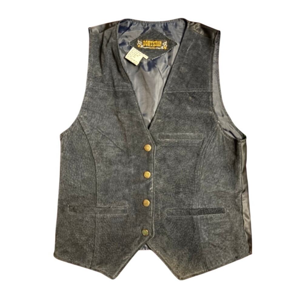 Vintage 80s  Dont Stop Classics Leather Vest Blue Biker Western Mens Small